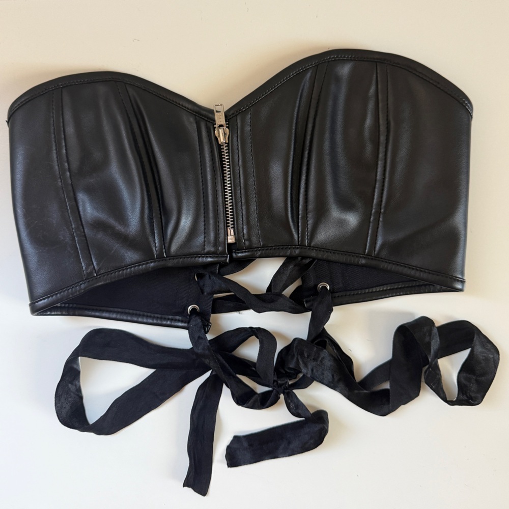 Daisy Corsets Black Faux Leather Corset Top Small Zipper Lace Up Bustier